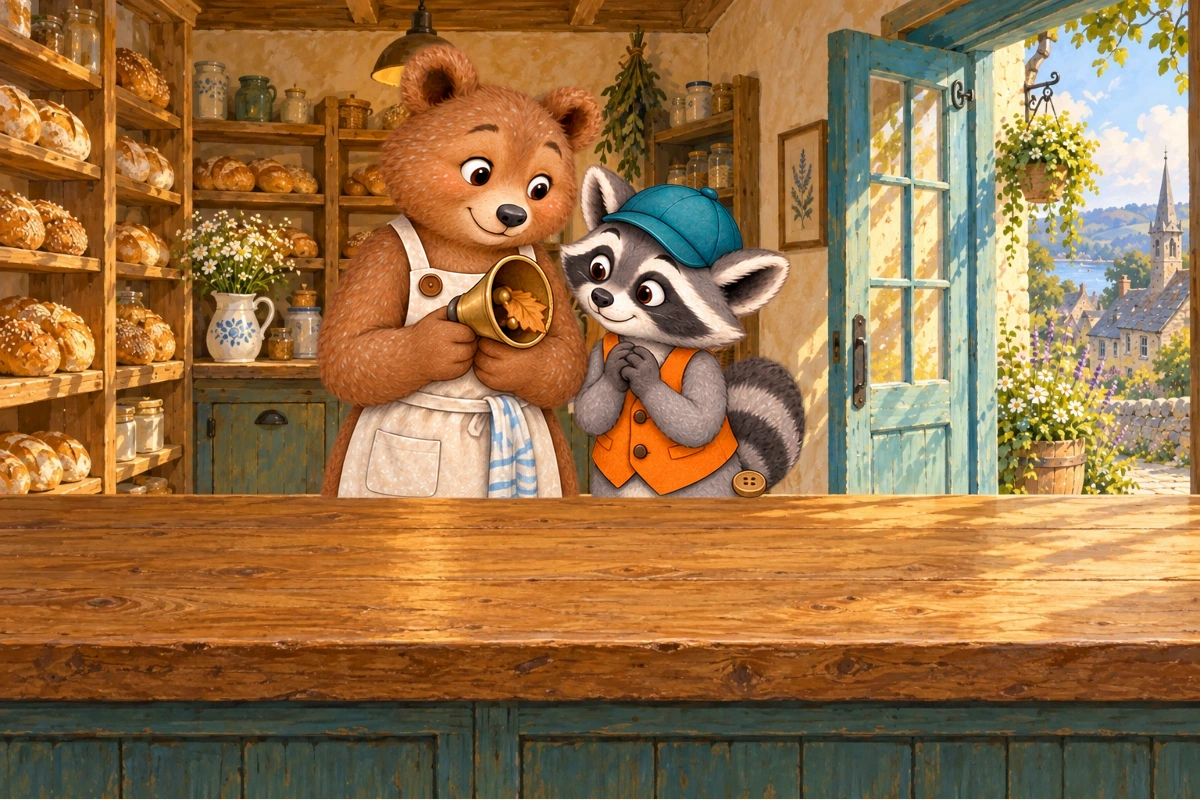 Bea holds the removed bell over the counter. A curled leaf is caught around its clapper.