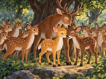 The elder father welcomes both young leaders and their complete herds home.